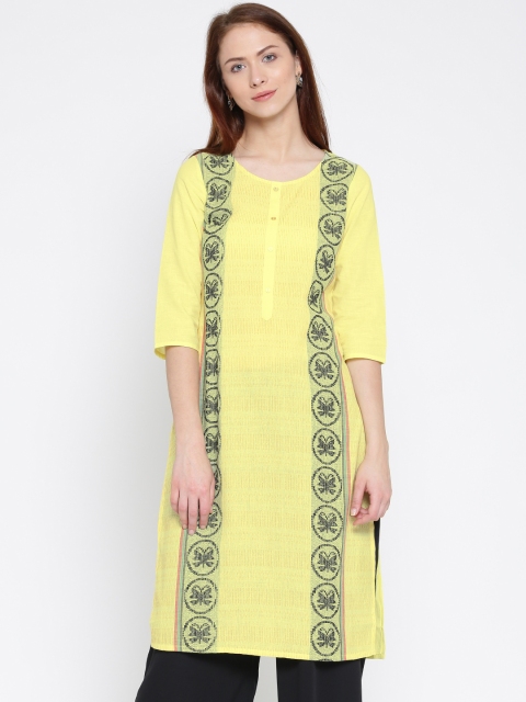 

AURELIA Women Yellow Woven Design Straight Kurta