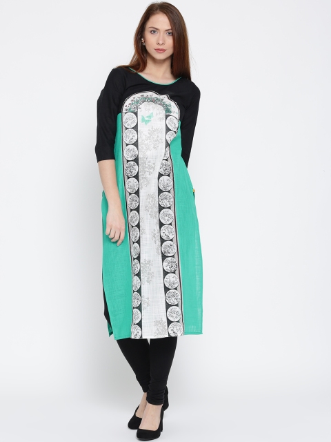 

AURELIA Women Green & Black Printed Straight Kurta