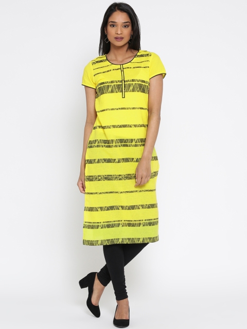 

AURELIA Women Yellow Striped Straight Kurta
