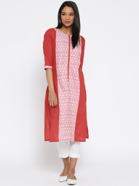

AURELIA Women Red Woven Design Straight Kurta