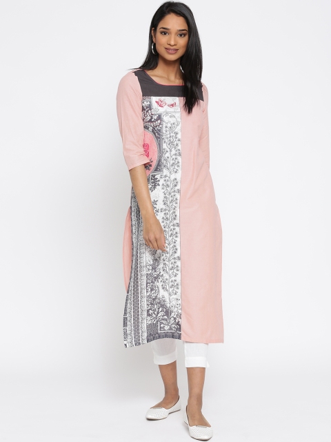 

AURELIA Women Pink Printed Straight Kurta