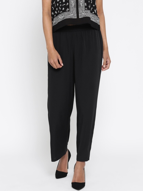 

AURELIA Black Solid Palazzo Trousers