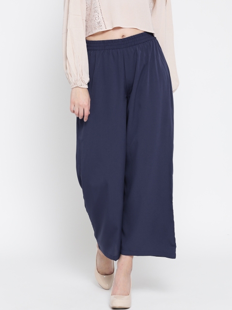 

AURELIA Navy Solid Palazzo Trousers, Navy blue
