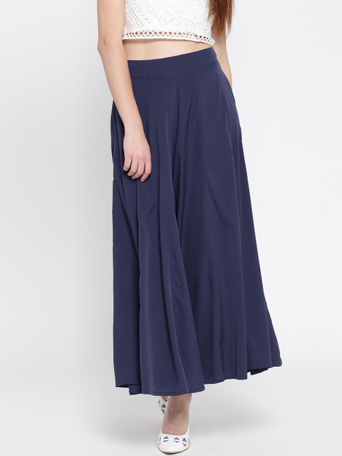 

AURELIA Navy Solid Palazzo Trousers, Navy blue