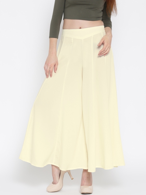 

AURELIA Cream-Coloured Solid Palazzo Trousers