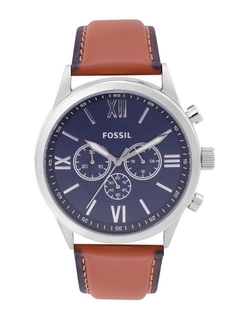 

Fossil Men Blue Dial & Brown Leather Straps Flynn Analogue Watch BQ2125, Navy blue