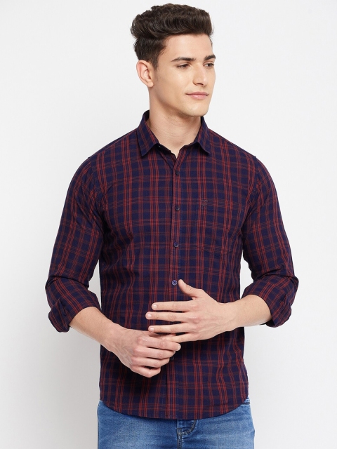 

Duke Men Navy Blue Slim Fit Tartan Checks Checked Casual Shirt