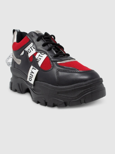 

LYKKEIN Women Black & Red Chunky Sole Colorblocked Sneakers