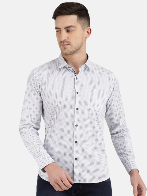 

V-Mart Men White Slim Fit Printed Cotton Casual Shirt