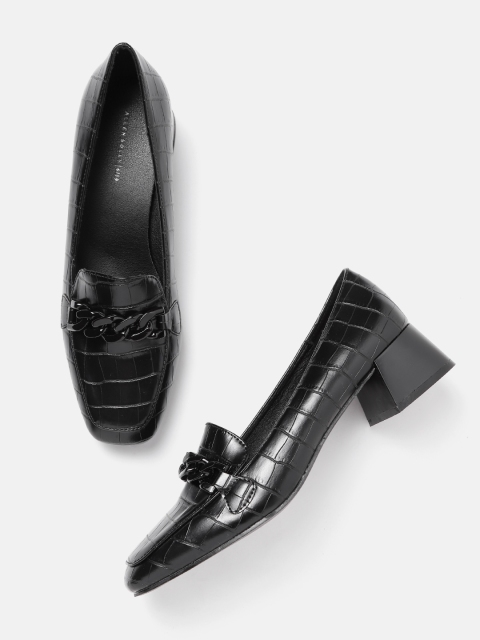 

Allen Solly Women Black Croc-Textured Heeled Loafers