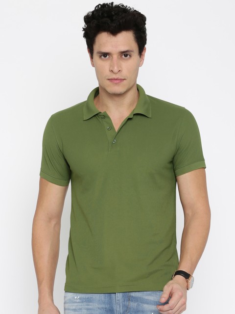 

American Crew Men Olive Green Solid Polo T-shirt