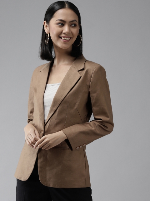 

Shaftesbury London Women Brown Solid Single-Breasted Formal Blazer