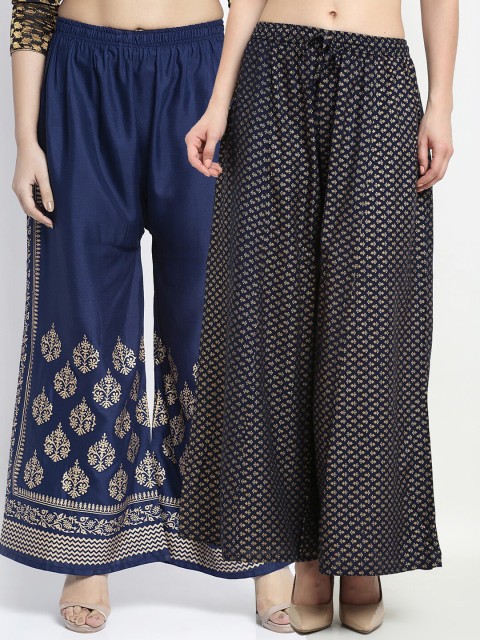 

Jinfo Women Pack Of 2 Navy Blue & Black Printed Flared Knitted Ethnic Palazzos