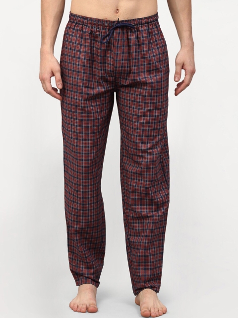 

JAINISH Men Maroon & Blue Checked Pure Cotton Lounge Pants