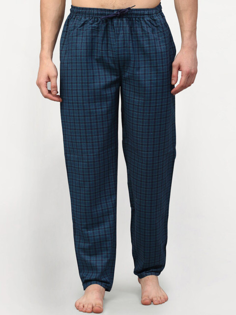 

JAINISH Men Blue Checked Pure Cotton Lounge Pant