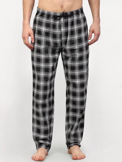 

JAINISH Men Black & White Checked Pure Cotton Lounge Pants