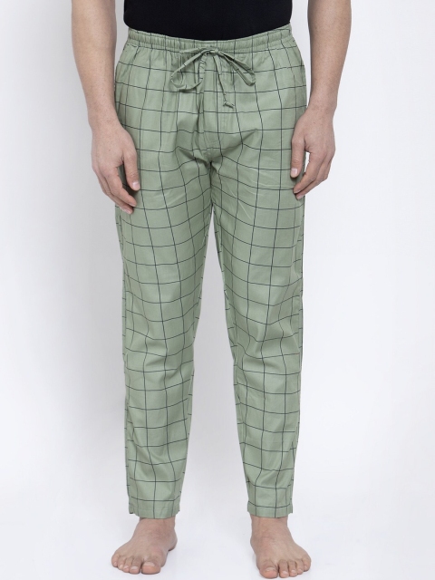 

JAINISH Men Green Checked Pure Cotton Lounge Pants