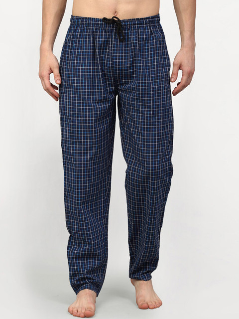 

JAINISH Men Navy Blue Checked Pure Cotton Lounge Pant