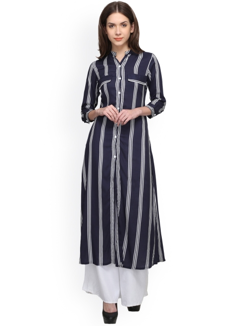

Raindrops Navy & White Striped Tunic, Navy blue