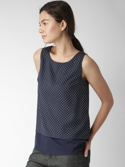 

Mast & Harbour Women Navy & White Printed Layered Top, Navy blue