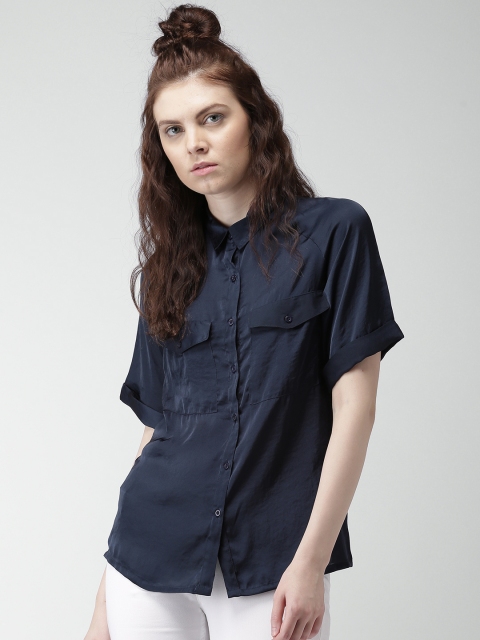 

Mast & Harbour Women Navy Regular Fit Solid Casual Shirt, Navy blue