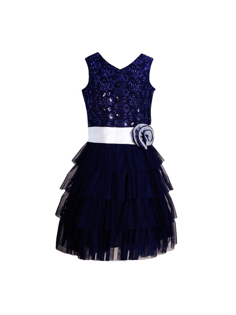 

naughty ninos Girls Navy Fit and Flare Dress, Navy blue