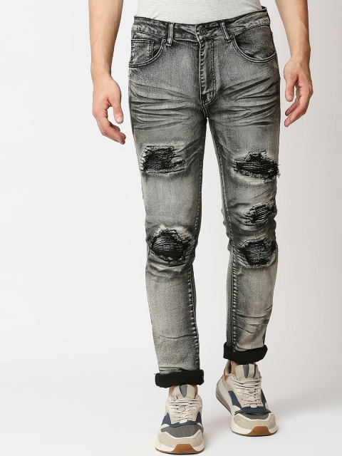 

WAIMEA Men Black Skinny Fit Highly Distressed Heavy Fade Applique Stretchable Jeans