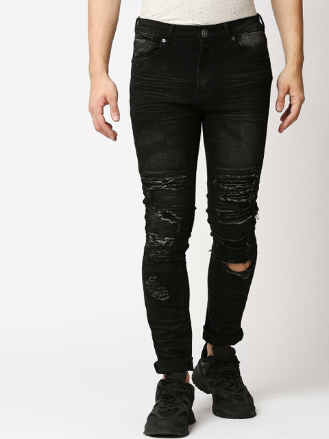 

WAIMEA Men Black Skinny Fit Highly Distressed Stretchable Jeans