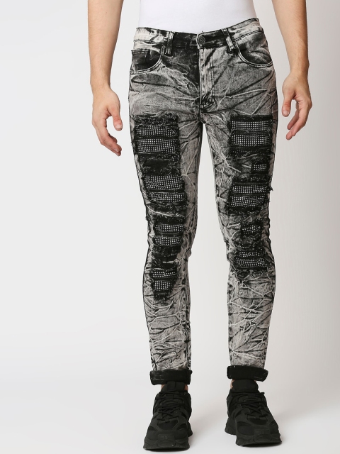 

WAIMEA Men Black Skinny Fit Mildly Distressed Heavy Fade Bleached Stretchable Jeans, Grey