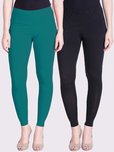 

LYRA Women Pack Of 2 Black & Sea Green Solid Ankle-Length Leggings