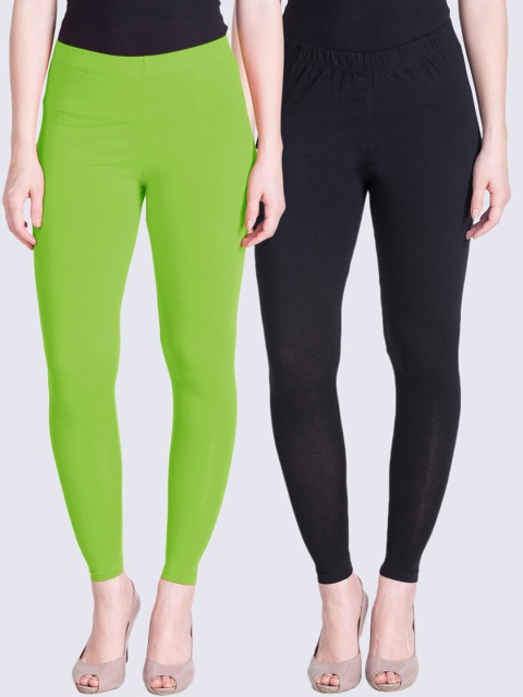 

LYRA Women Black & Green Pack Of 2 Solid Ankle-Length Leggings