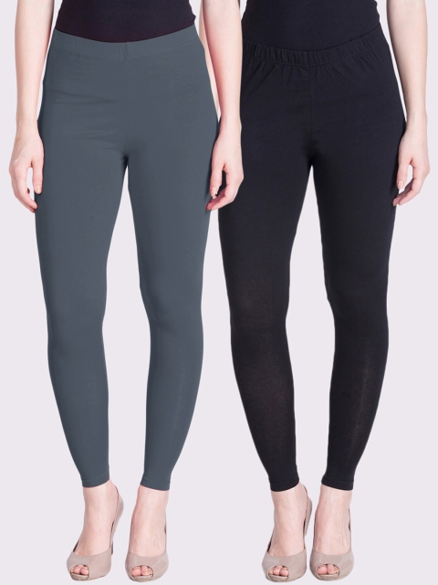 

LYRA Women Pack Of 2 Black & Grey Solid Ankle Length Leggings