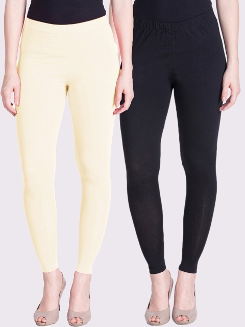 

LYRA Women Yellow & Black Pack Of 2 Solid Ankle-Length Leggings
