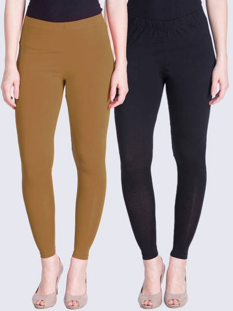 

LYRA Women Pack Of 2 Ankle-Length Leggings, Camel brown