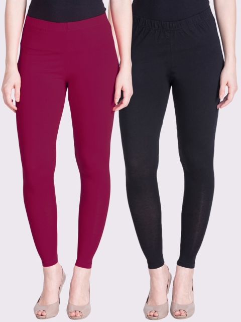 

LYRA Women Pack Of 2 Ankle-Length Leggings, Magenta