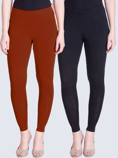 

LYRA Women Pack Of 2 Black & Red Solid Ankle-Length Leggings