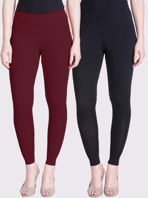 

LYRA Women Maroon & Black Pack Of 2 Solid Ankle-Length Leggings