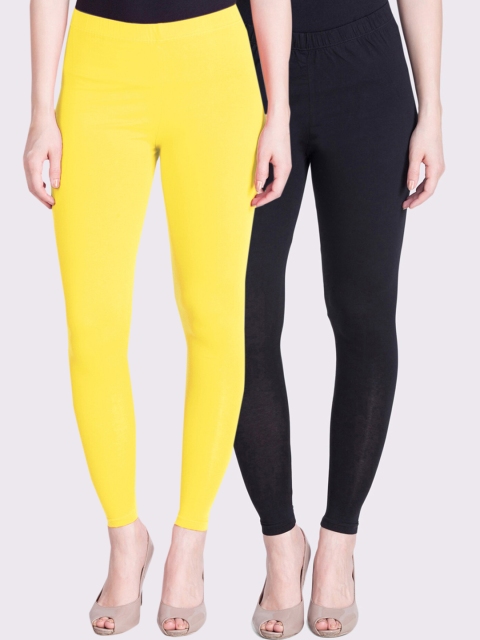 

LYRA Women Yellow & Black Pack Of 2 Solid Ankle-Length Leggings