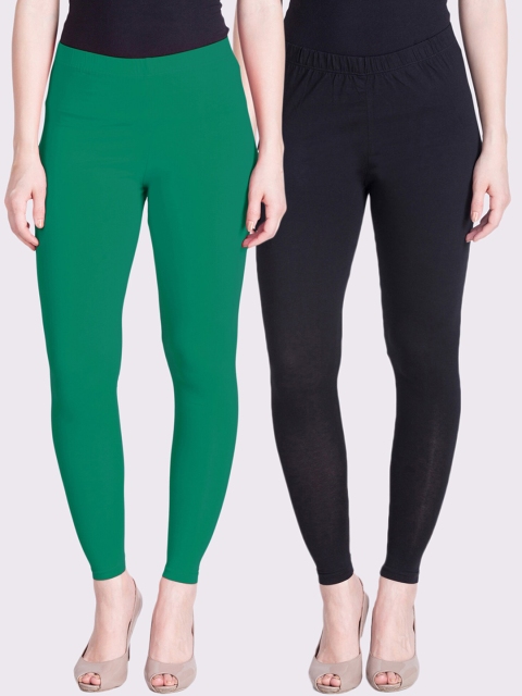 

LYRA Women Green & Black Pack Of 2 Solid Ankle-Length Leggings