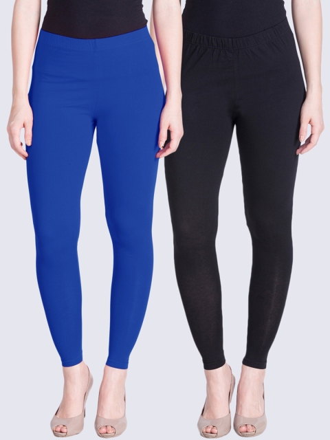

LYRA Women Pack Of 2 Solid Ankle-Length Leggings, Blue