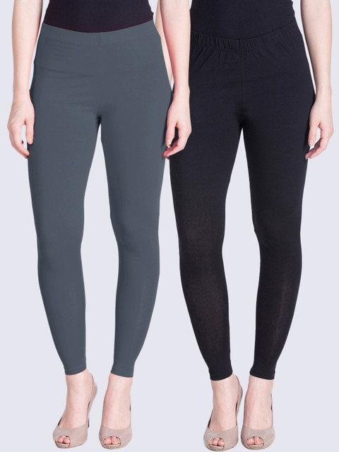 

LYRA Women Pack Of 2 Solid Ankle Length Leggings, Grey