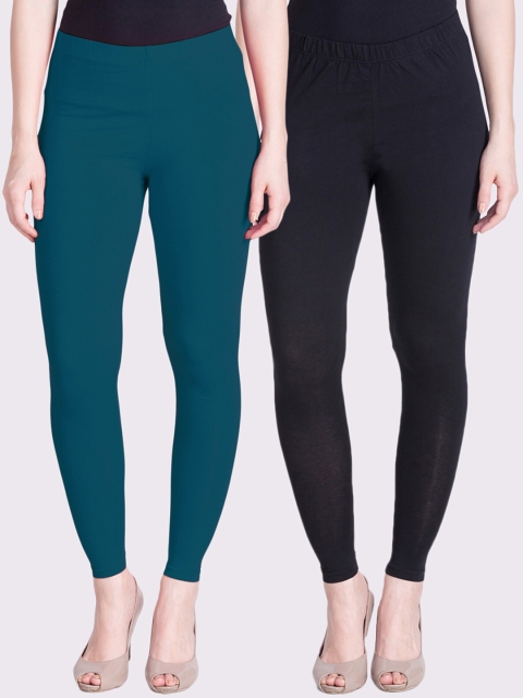 

LYRA Women Teal & Black Pack Of 2 Solid Ankle-Length Leggings