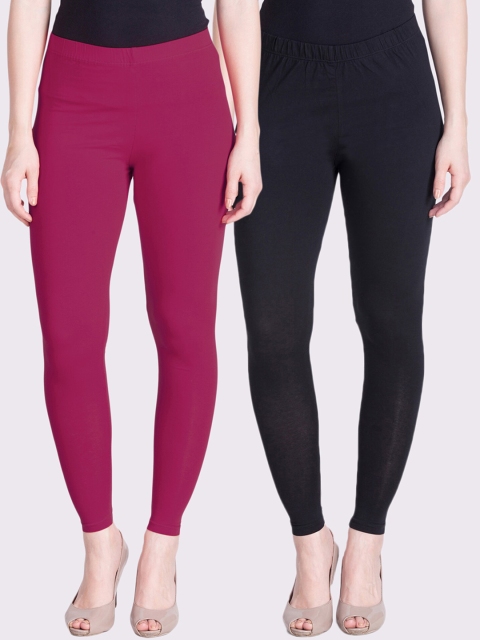

LYRA Women Pink & Black Pack Of 2 Solid Ankle-Length Leggings