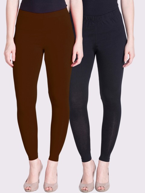 

LYRA Women Pack Of 2 Black & Brown Solid Ankle Length Leggings