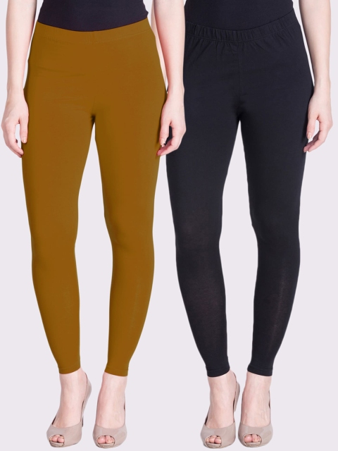 

LYRA Women Pack Of 2 Navy Blue & Brown Solid Ankle-Length Leggings