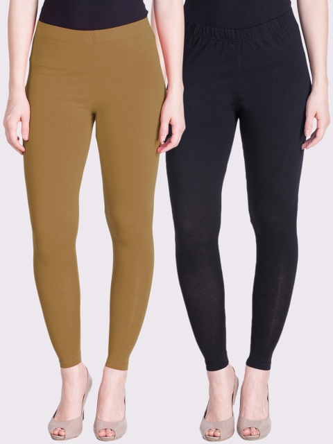 

LYRA Women Black & Camel Brown Pack Of 2 Solid Ankle-Length Leggings