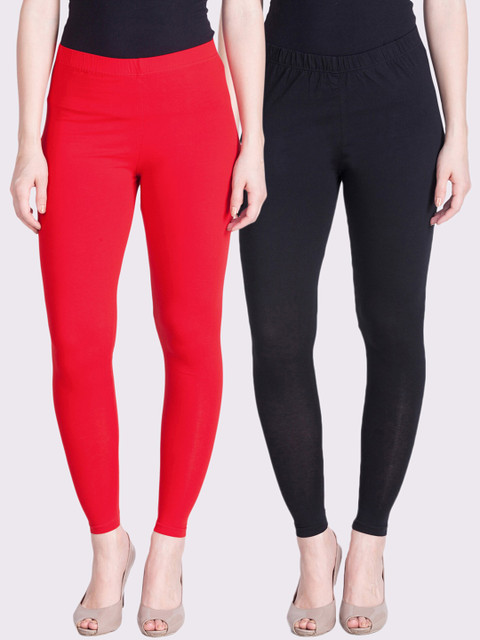 

LYRA Women Pack of 2 Solid Ankle-Length Leggings, Red