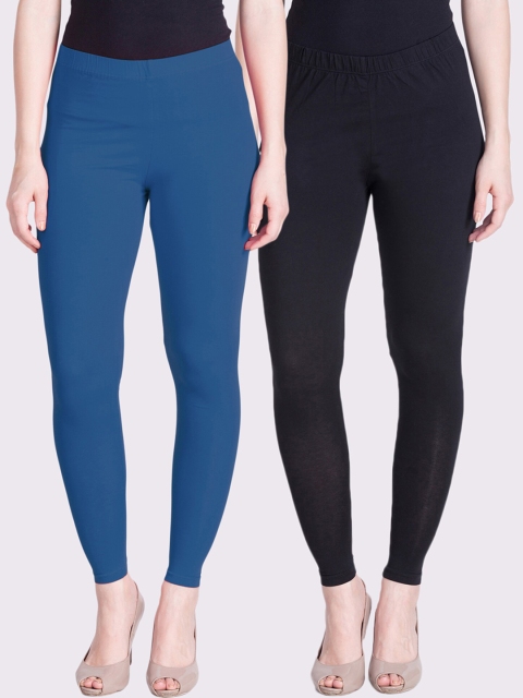 

LYRA Women Pack Of 2 Blue & Black Solid Ankle-Length Leggings