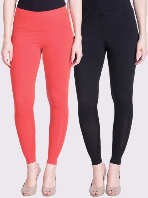 

LYRA Women Pack Of 2 Pink & Black Solid Ankle-Length Leggings