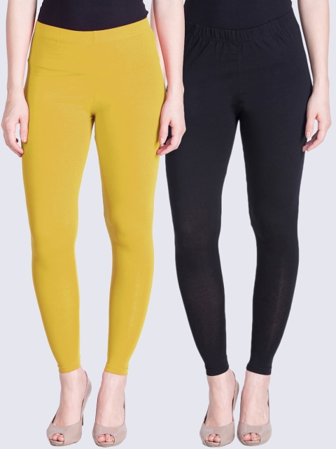

LYRA Women Pack of 2 Solid Ankle Length Legging, Yellow